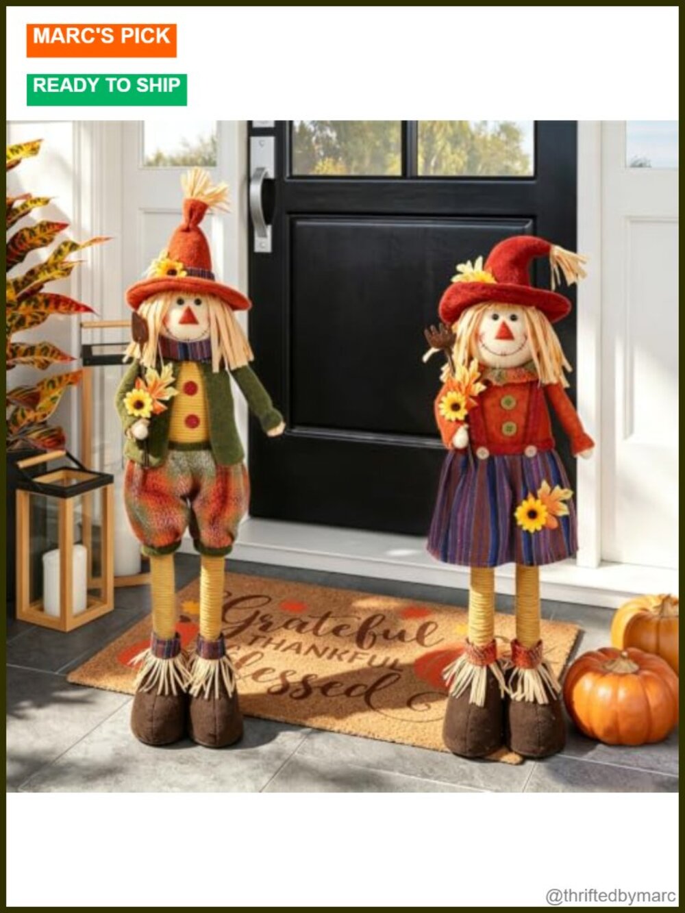 2 Pack Fall Scarecrow Figurines Stretchable Legs 20-28 Inch Thanksgiving Decor